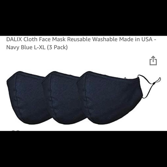 Dalix Unisex Reusable 3pk Navy Face Mask L-XL - Picture 1 of 10